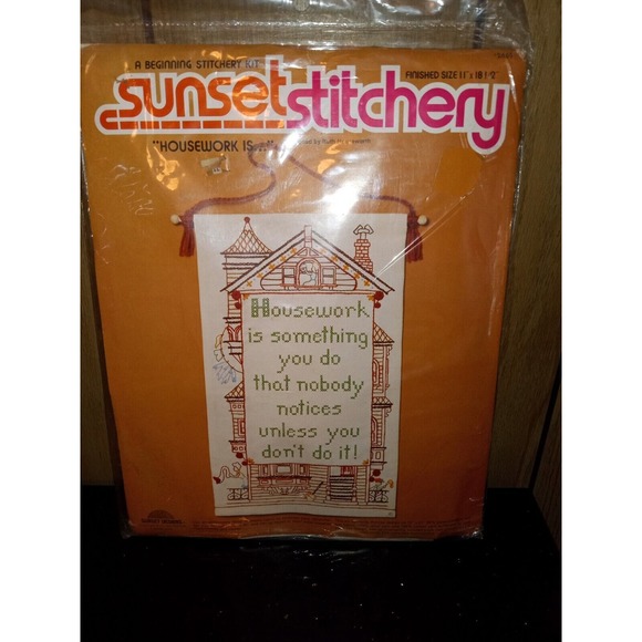 Victorian House‎ Sunset Stitchery Housework Is Embroidery Dowel Beads KIT - Picture 1 of 7